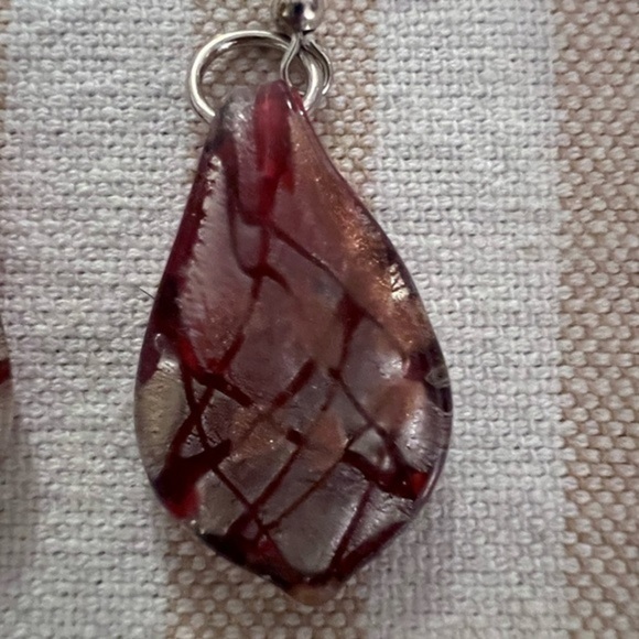 Glass Red and Silver Dangly‎ Earrings - Picture 3 of 3